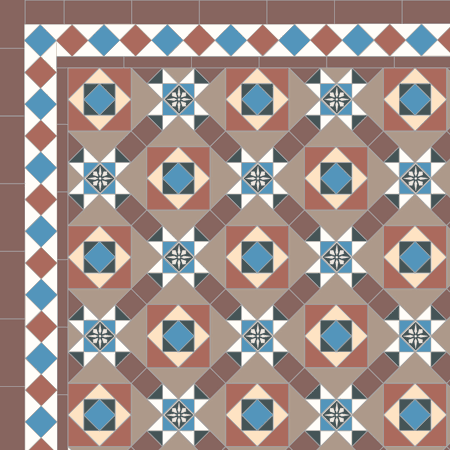 Encaustic tiles - Bowood 50 design: Multi-colour pattern, featuring a black and white encaustic tile